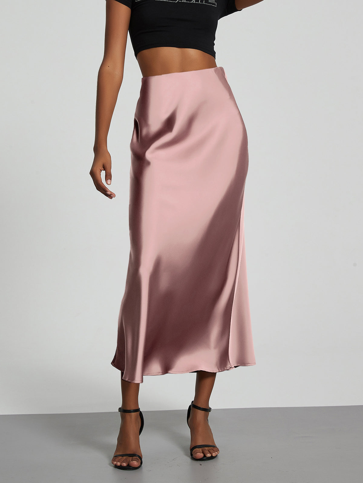 Elegant Satin Midi Skirt in Solid Colors