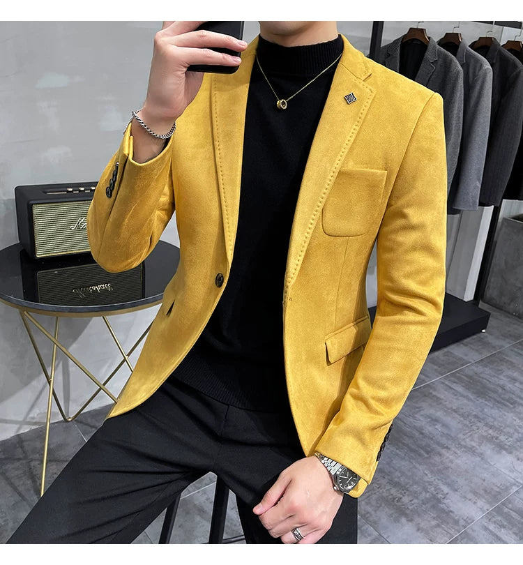 Men's Deerskin Fleece Blazer Single Button Suit Coat