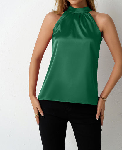 Satin Off-Shoulder Halter Top in Ginger Yellow