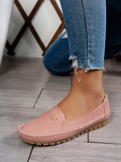 Large Size Women's Loafers in PU - Camel Color