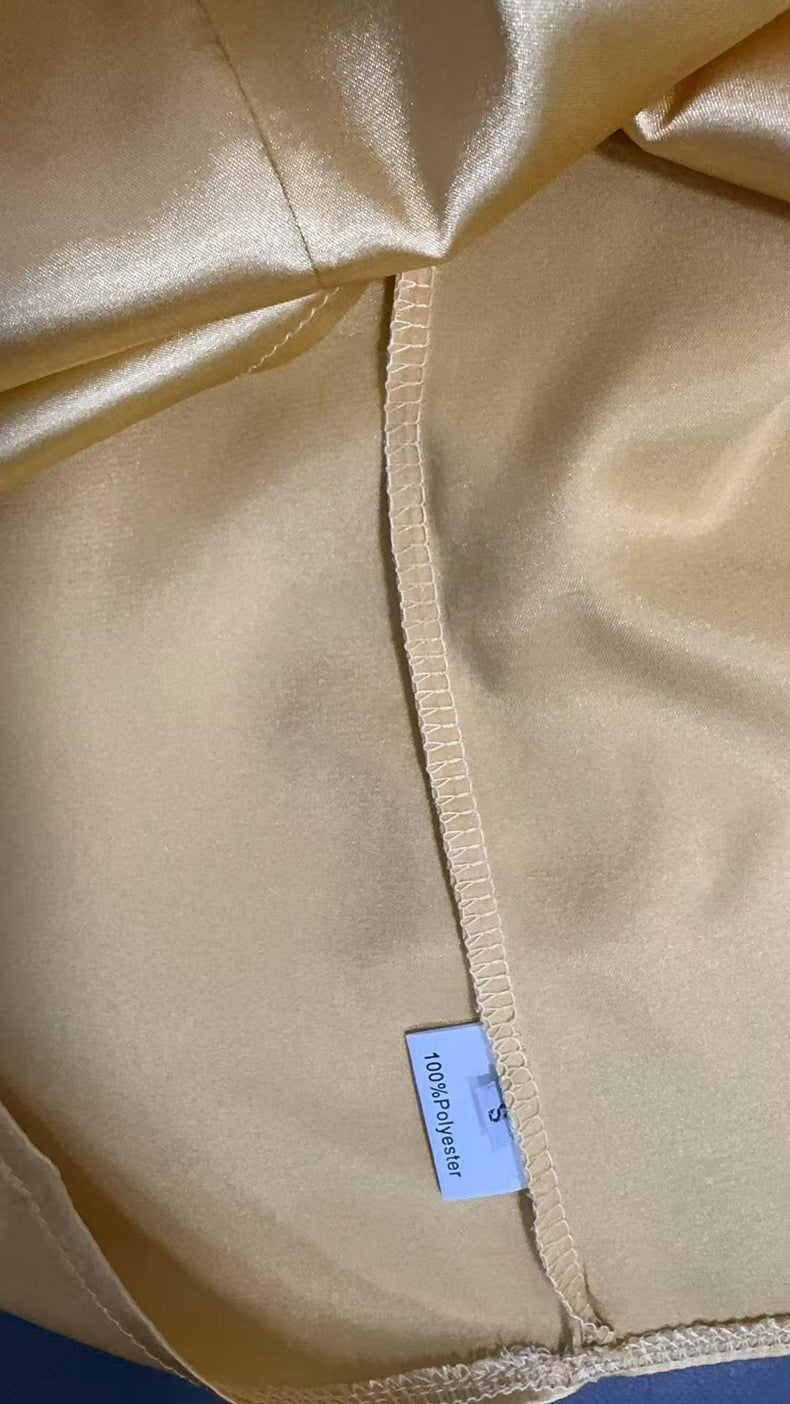 Satin Off-Shoulder Halter Top in Ginger Yellow