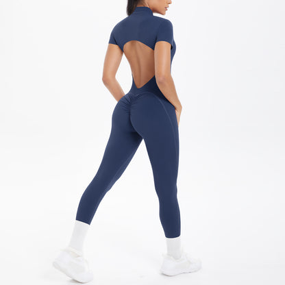 Backless Bodycon Scrunch Jumpsuit for Women Yoga Fitness