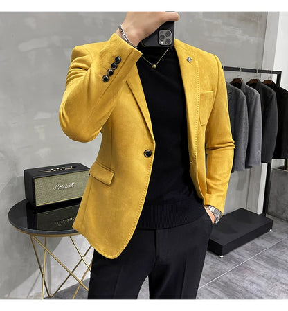 Men's Deerskin Fleece Blazer Single Button Suit Coat