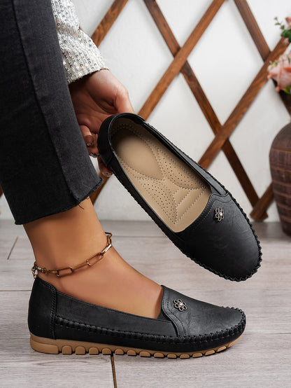 Large Size Women's Loafers in PU - Camel Color