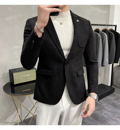 Men's Deerskin Fleece Blazer Single Button Suit Coat