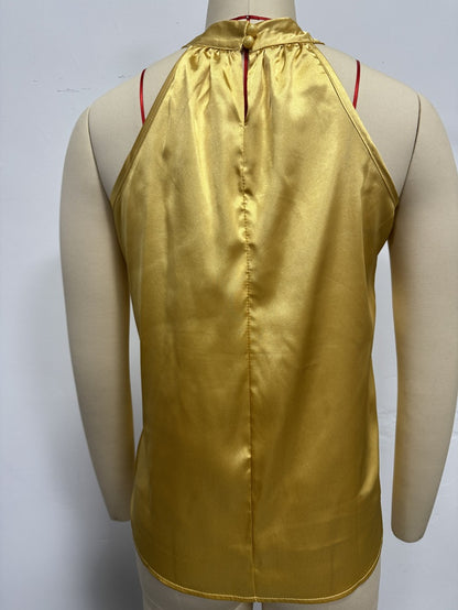 Satin Off-Shoulder Halter Top in Ginger Yellow
