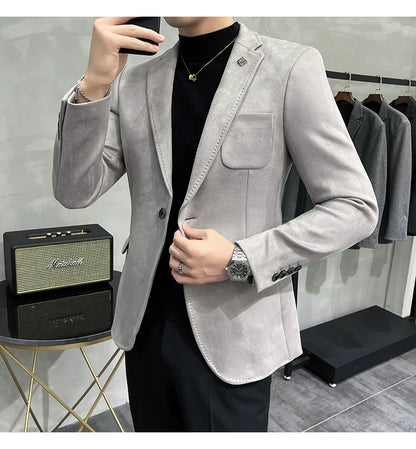 Men's Deerskin Fleece Blazer Single Button Suit Coat