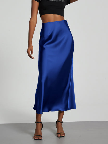 Elegant Satin Midi Skirt in Solid Colors