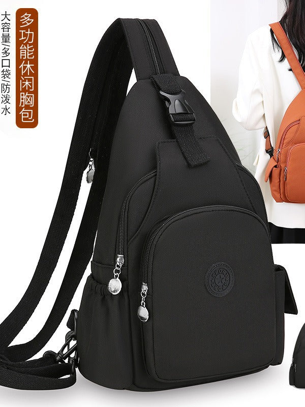 Women's Black Polyester Chest Bag with Anti-Splash Feature