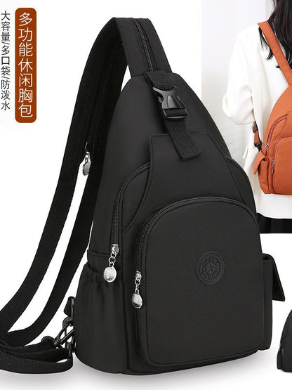 Women's Black Polyester Chest Bag with Anti-Splash Feature