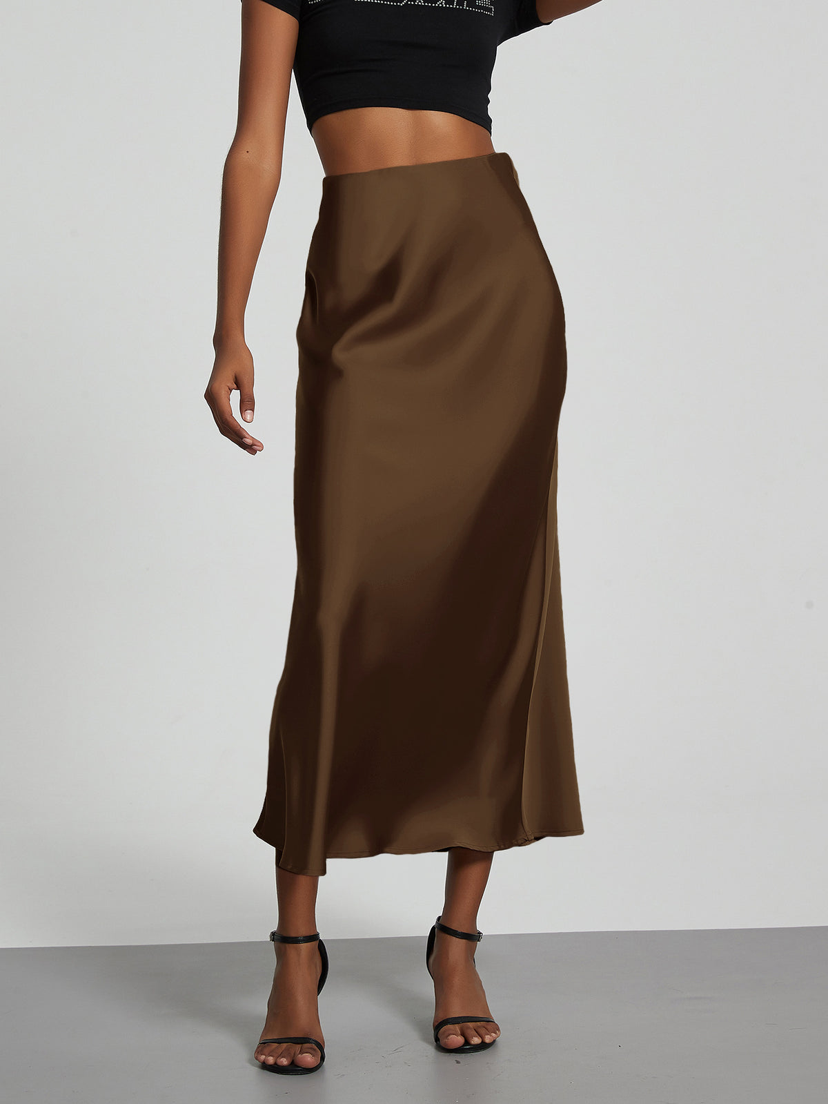 Elegant Satin Midi Skirt in Solid Colors