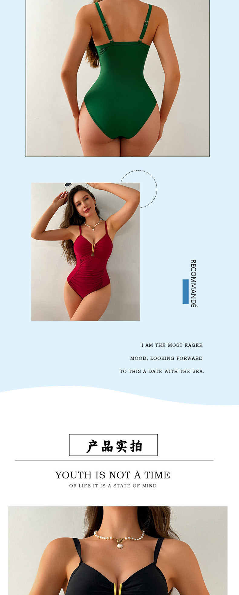 One-Piece V-Neck Swimsuit for Women in Black