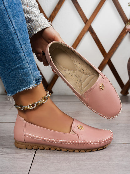 Large Size Women's Loafers in PU - Camel Color