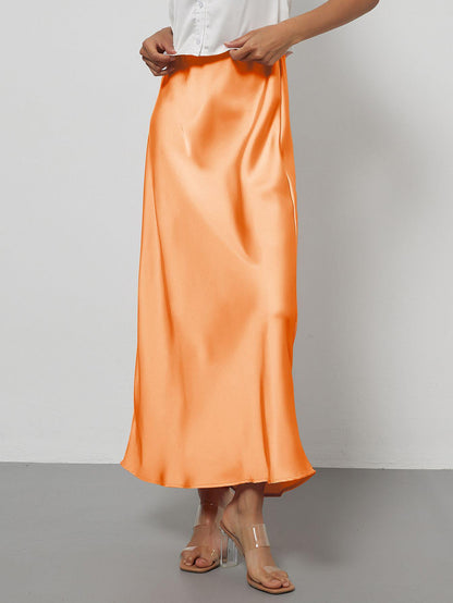 Elegant Satin Midi Skirt in Solid Colors