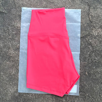 High-Waist Nylon Yoga Shorts in Peach