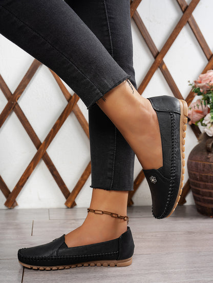 Large Size Women's Loafers in PU - Camel Color