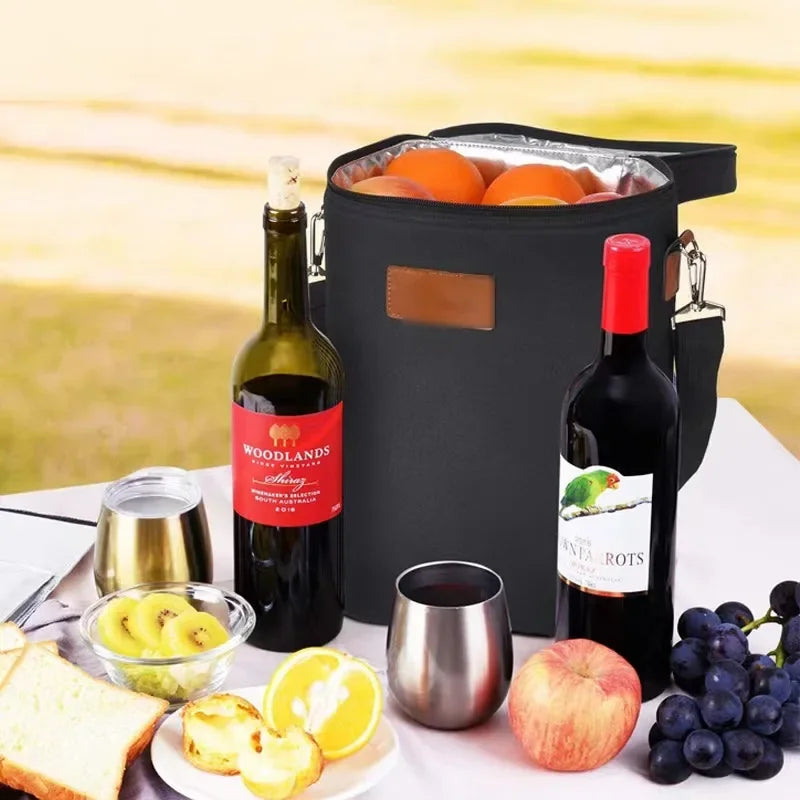 Red Wine Thermos Bag for 4 Bottles Outdoor Picnic