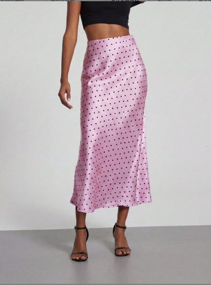 Elegant Satin Midi Skirt in Solid Colors