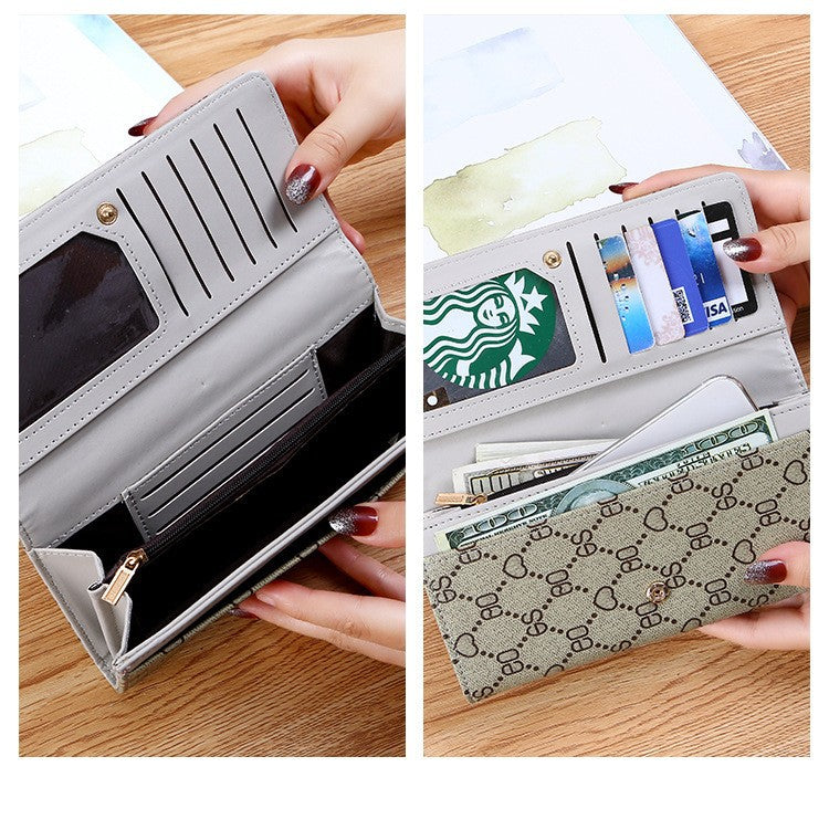 Gray PVC Long Wallet for Women Multi-Functional Card Holder