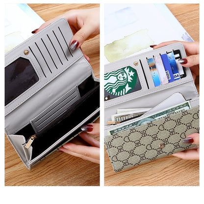 Gray PVC Long Wallet for Women Multi-Functional Card Holder