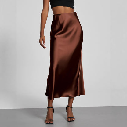Elegant Satin Midi Skirt in Solid Colors