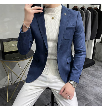 Men's Deerskin Fleece Blazer Single Button Suit Coat