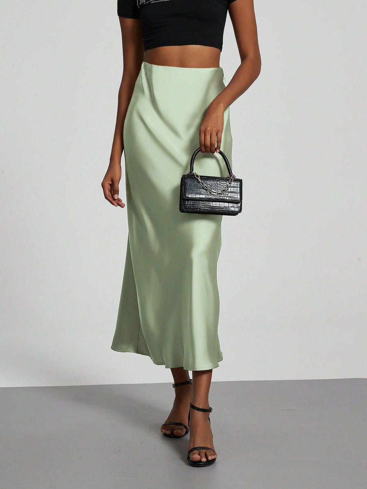 Elegant Satin Midi Skirt in Solid Colors