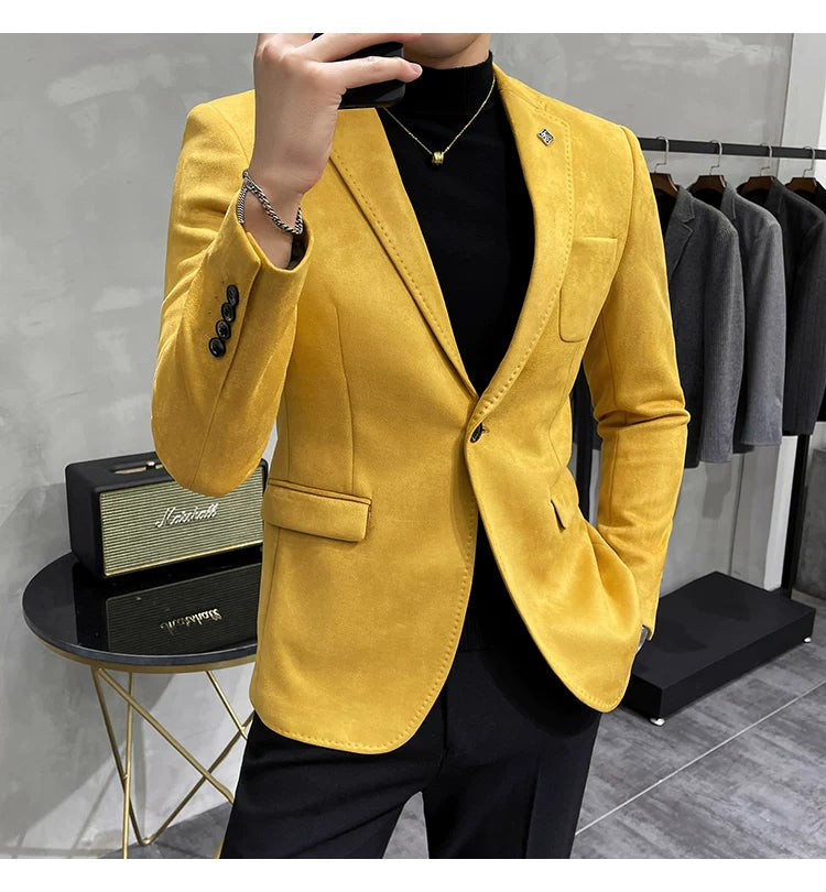 Men's Deerskin Fleece Blazer Single Button Suit Coat