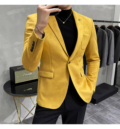 Men's Deerskin Fleece Blazer Single Button Suit Coat