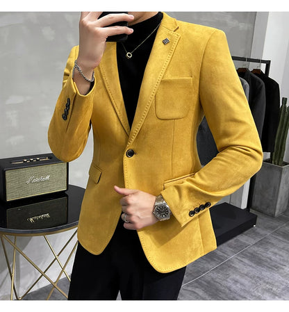 Men's Deerskin Fleece Blazer Single Button Suit Coat