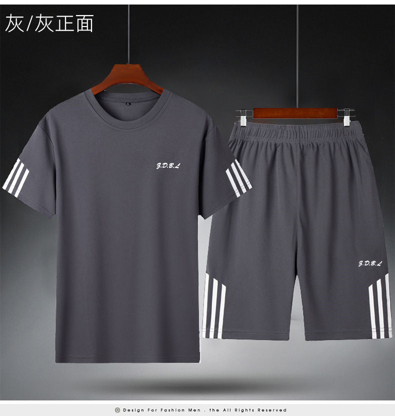Men's Summer Fitness Sweat Suit with Quick-Drying T-Shirt and Shorts