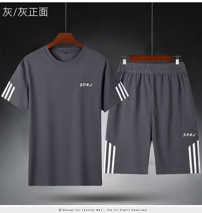 Men's Summer Fitness Sweat Suit with Quick-Drying T-Shirt and Shorts
