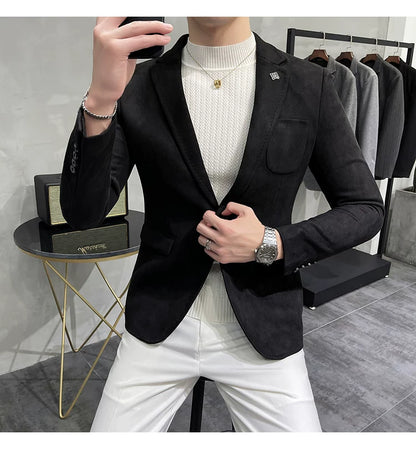 Men's Deerskin Fleece Blazer Single Button Suit Coat