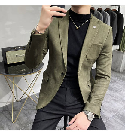 Men's Deerskin Fleece Blazer Single Button Suit Coat