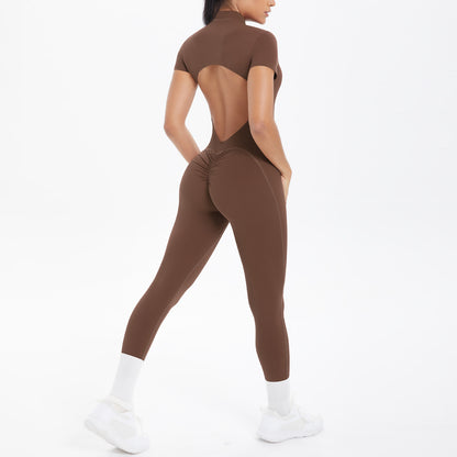 Backless Bodycon Scrunch Jumpsuit for Women Yoga Fitness