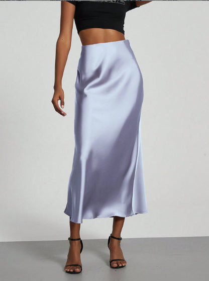 Elegant Satin Midi Skirt in Solid Colors
