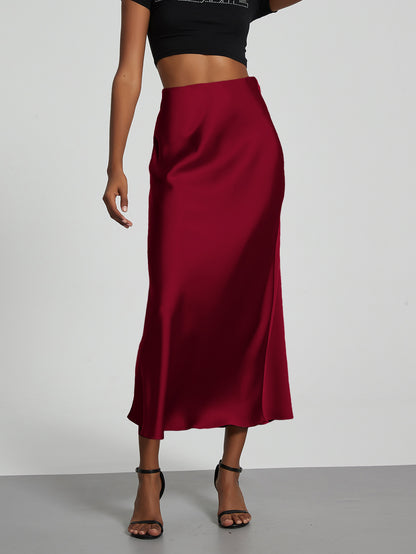 Elegant Satin Midi Skirt in Solid Colors