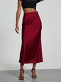 Elegant Satin Midi Skirt in Solid Colors