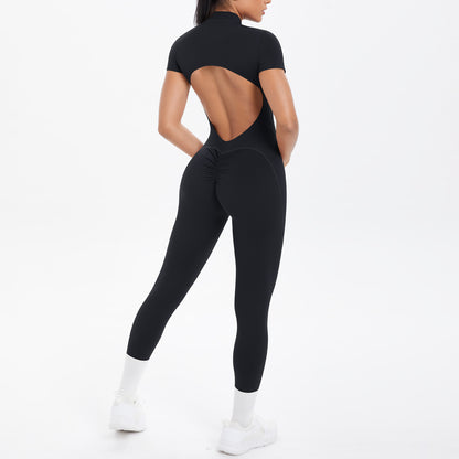 Backless Bodycon Scrunch Jumpsuit for Women Yoga Fitness