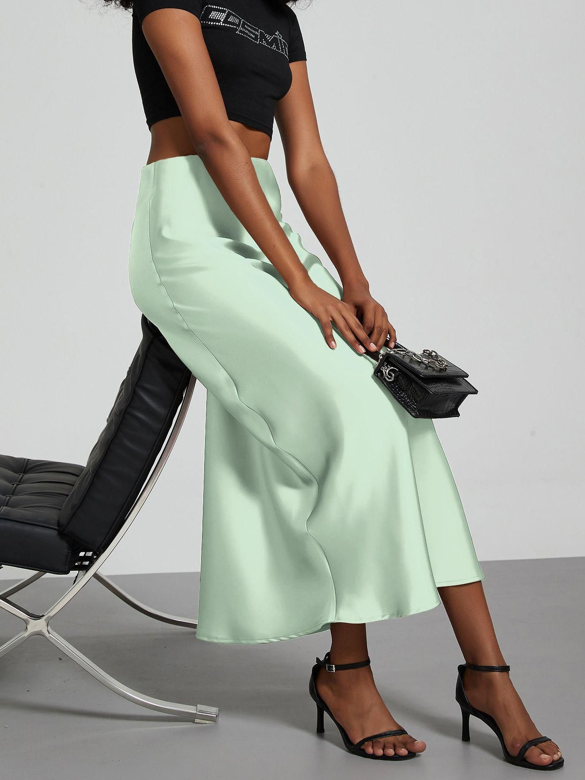Elegant Satin Midi Skirt in Solid Colors