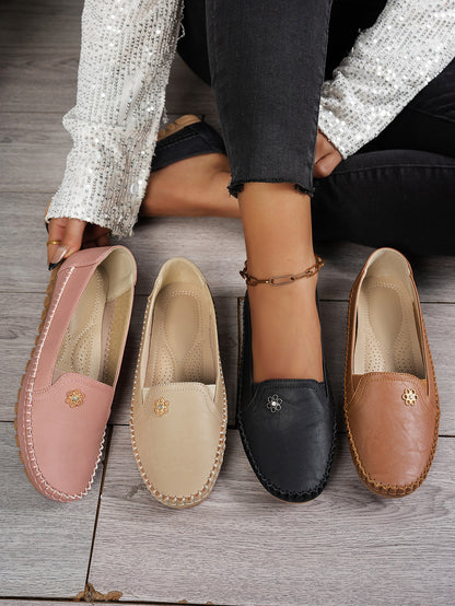Large Size Women's Loafers in PU - Camel Color