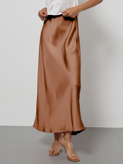 Elegant Satin Midi Skirt in Solid Colors