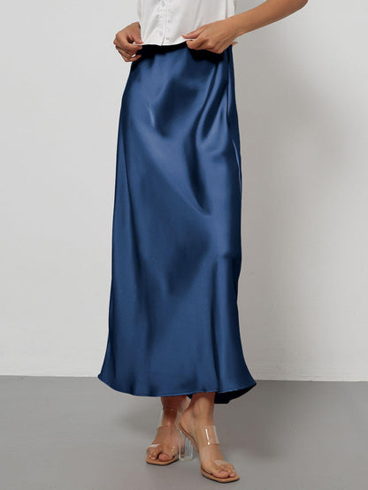Elegant Satin Midi Skirt in Solid Colors