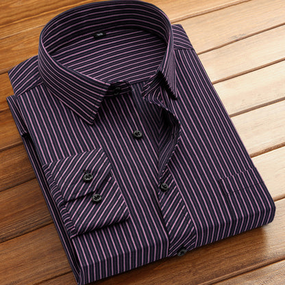 Striped Long-Sleeved Shirt for Men, Cotton Blend, Breathable