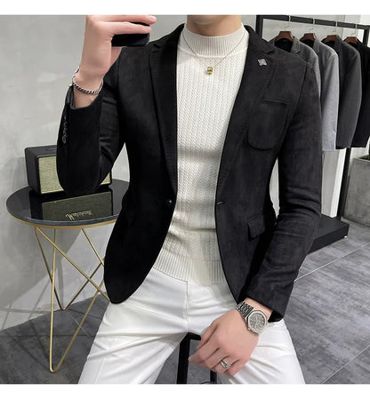 Men's Deerskin Fleece Blazer Single Button Suit Coat