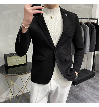 Men's Deerskin Fleece Blazer Single Button Suit Coat