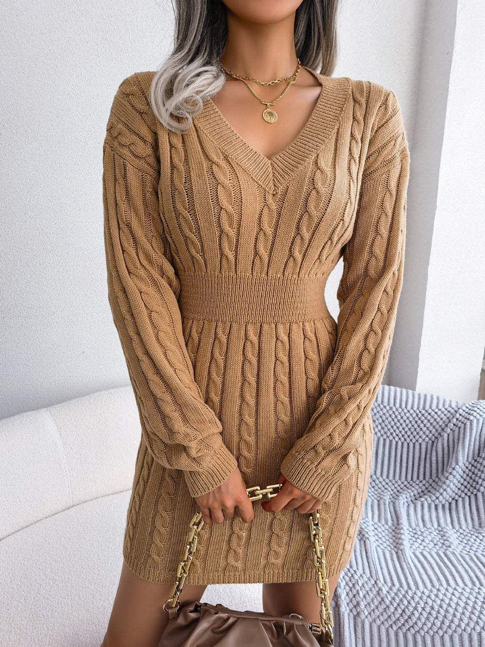 European and American Twist Waist Dress in Various Colors
