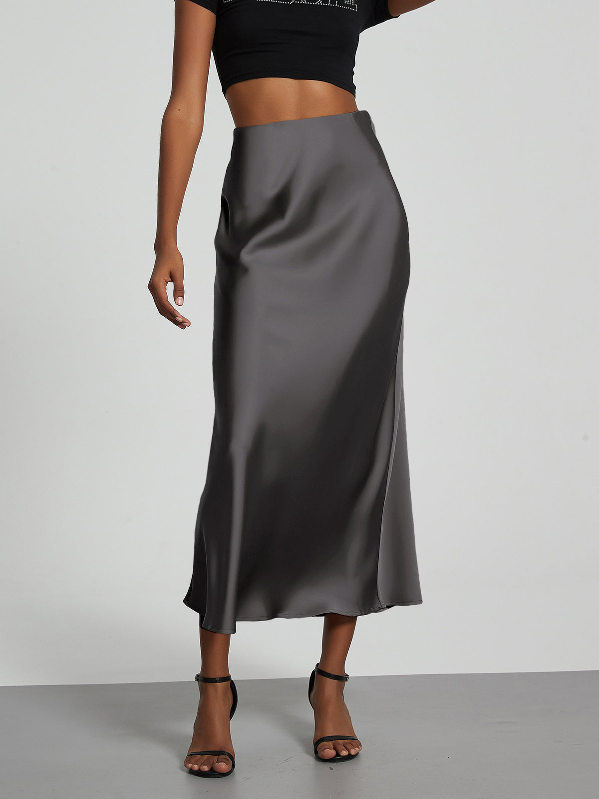 Elegant Satin Midi Skirt in Solid Colors
