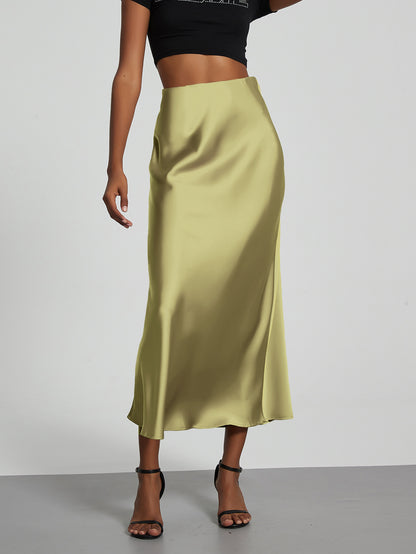 Elegant Satin Midi Skirt in Solid Colors