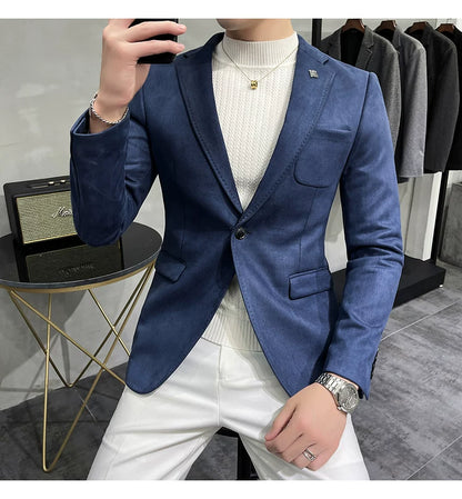Men's Deerskin Fleece Blazer Single Button Suit Coat
